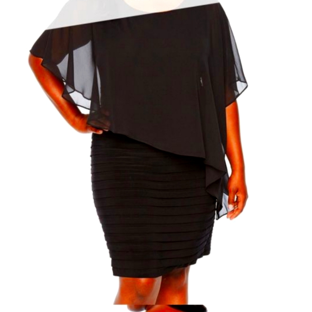 NWT SCARLETT SCARF OVERLAY CAPE BLACK EVENING OCCASION DRESS Size 10 Cocktail